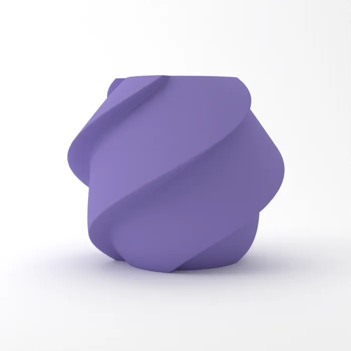 Vase torsadé imprimé en 3D, fini mat, couleur violet lilas