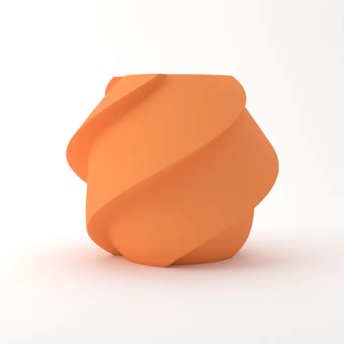 Vase torsadé imprimé en 3D, fini mat, couleur mandarine