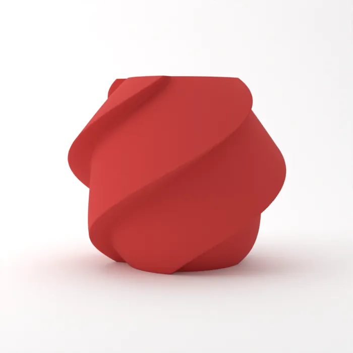 Vase torsadé imprimé en 3D, fini mat, couleur rouge écarlate