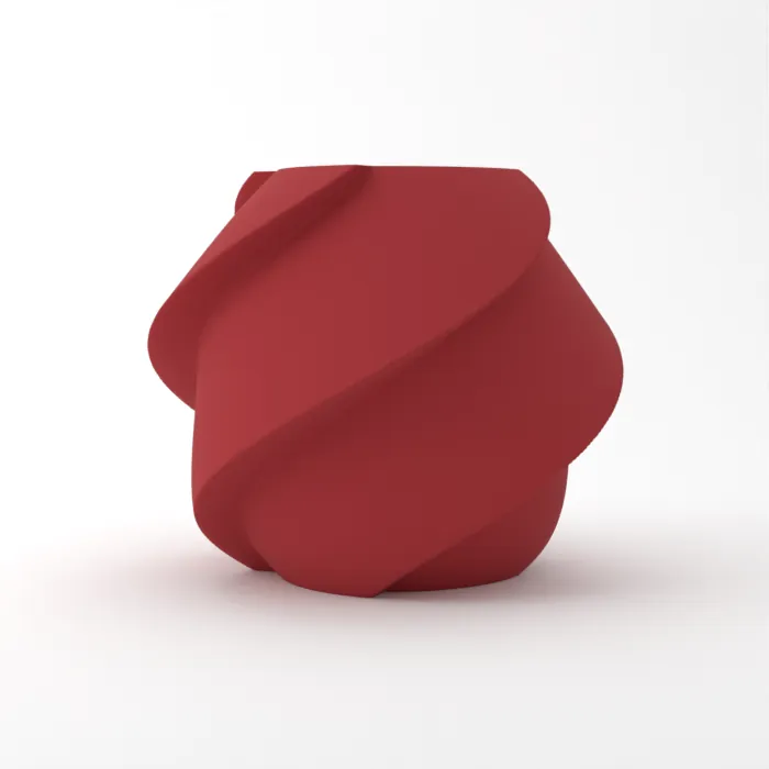 Vase torsadé imprimé en 3D, fini mat, couleur rouge foncé
