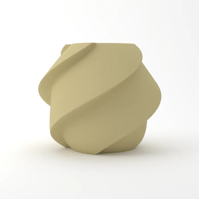Vase torsadé imprimé en 3D, fini mat, couleur brun clair du désert