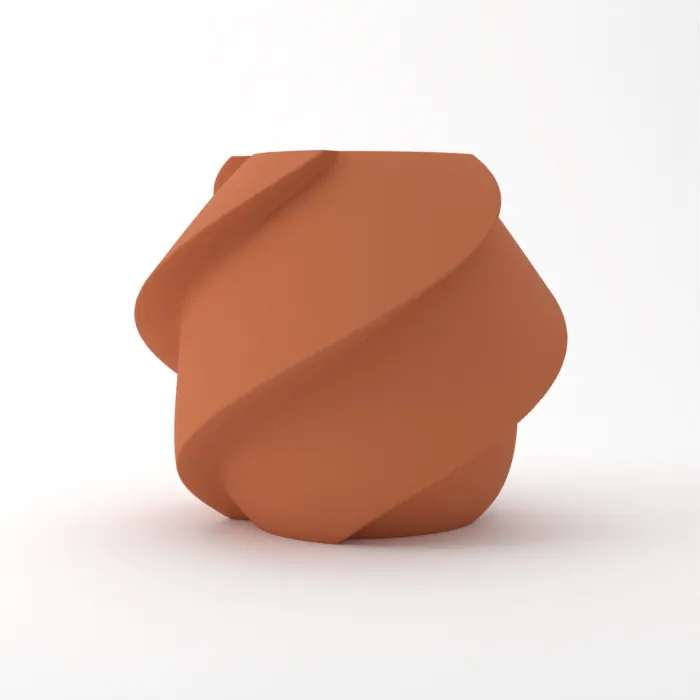 Vase torsadé imprimé en 3D, fini mat, couleur terre cuite