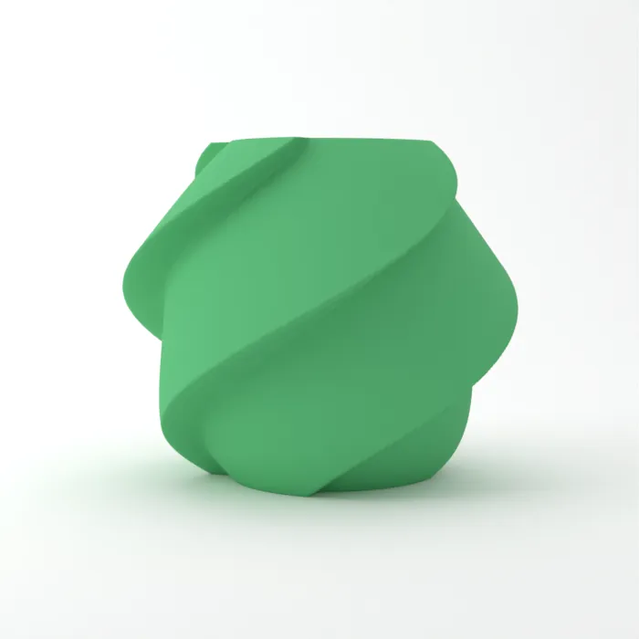Vase torsadé imprimé en 3D, fini mat, couleur vert herbacé