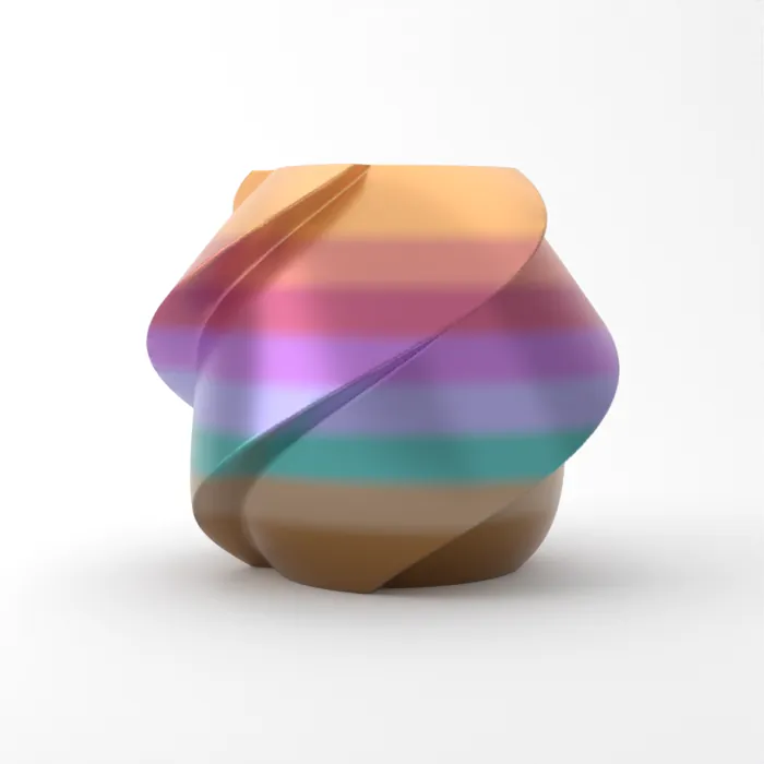 Vase torsadé imprimé en 3D, fini soie multicolore, couleur éclat de l’aube
