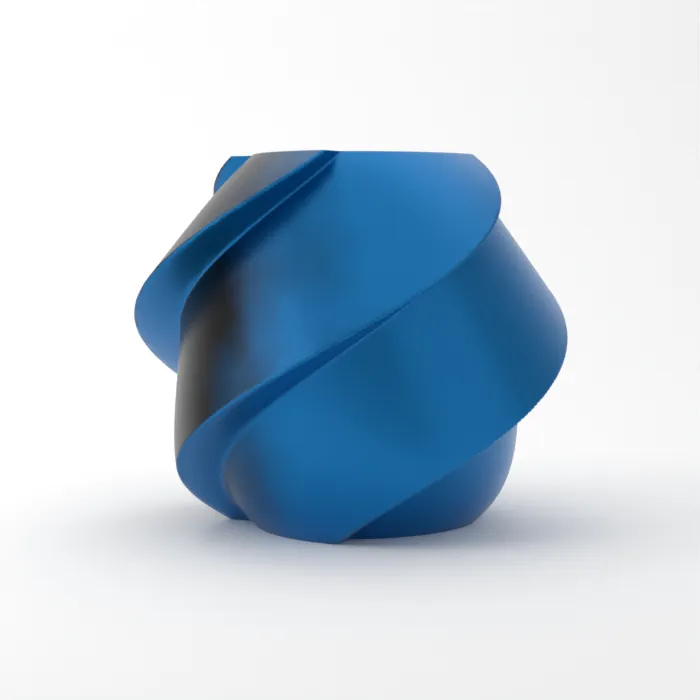 Vase torsadé imprimé en 3D, fini soie multicolore, couleur bleu fantôme