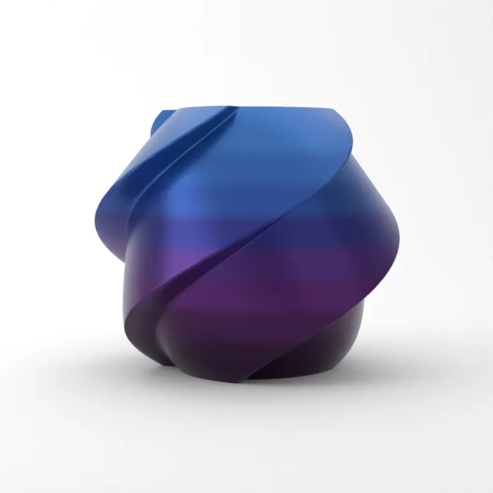 Vase torsadé imprimé en 3D, fini soie multicolore, couleur violet aurore