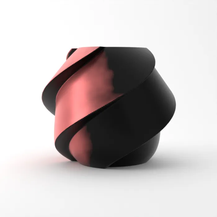 Vase torsadé imprimé en 3D, fini soie multicolore, couleur éclipse de velours
