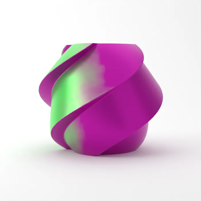 Vase torsadé imprimé en 3D, fini soie multicolore, couleur magenta mystique