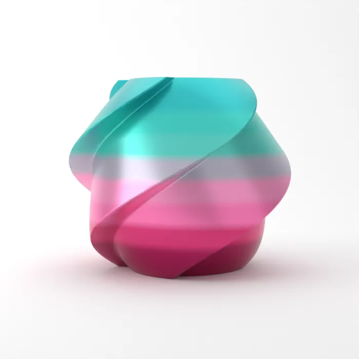 Vase torsadé imprimé en 3D, fini soie multicolore, couleur south Beach