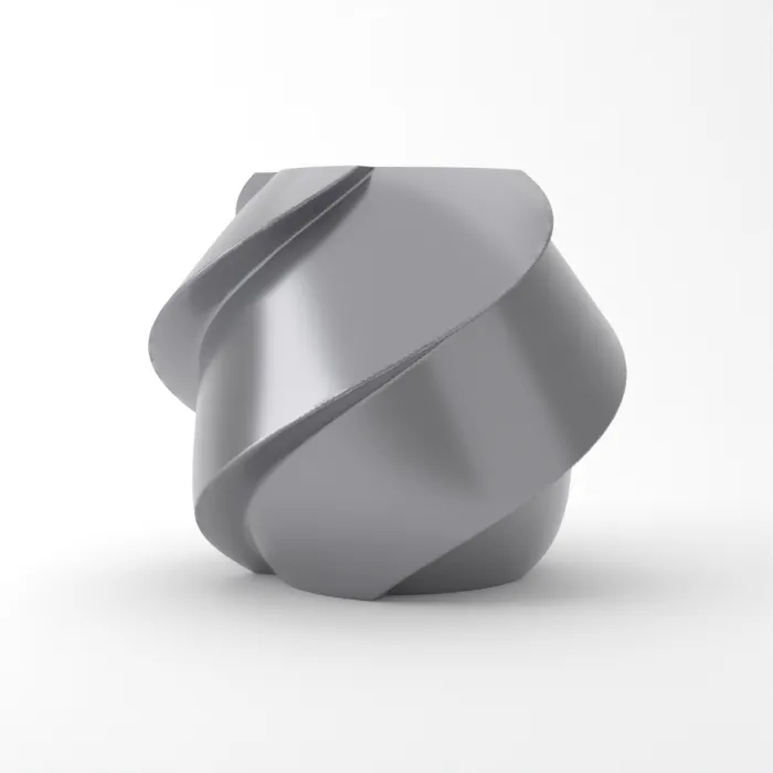 Vase torsadé imprimé en 3D, fini soie+, couleur argenté