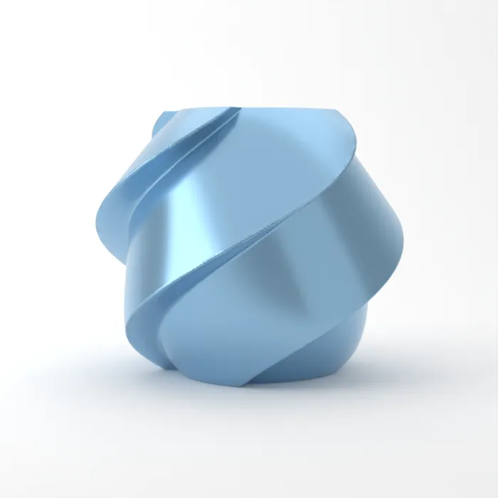 Vase torsadé imprimé en 3D, fini soie+, couleur bleu layette