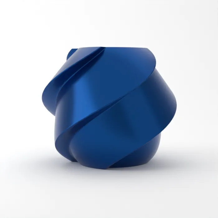 Vase torsadé imprimé en 3D, fini soie+, couleur bleu