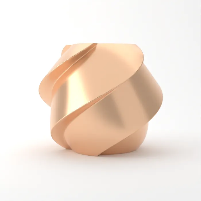 Vase torsadé imprimé en 3D, fini soie+, couleur champagne