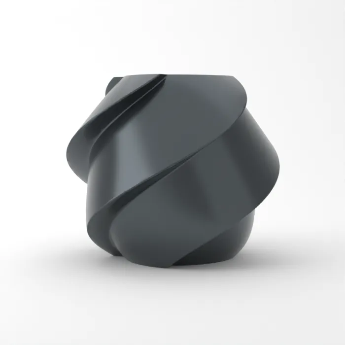 Vase torsadé imprimé en 3D, fini soie+, couleur gris titane