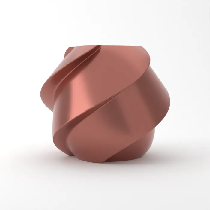 Vase torsadé imprimé en 3D, fini soie+, couleur doré rose