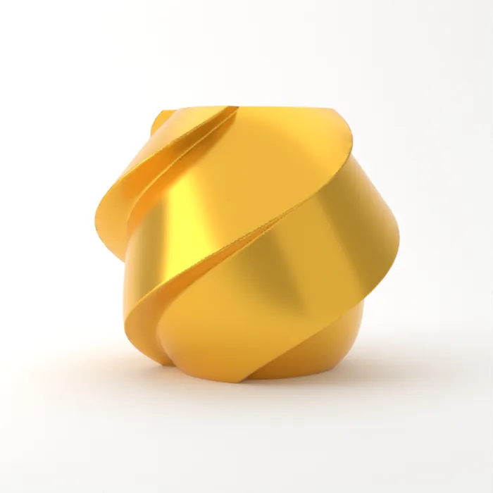 Vase torsadé imprimé en 3D, fini soie+, couleur doré