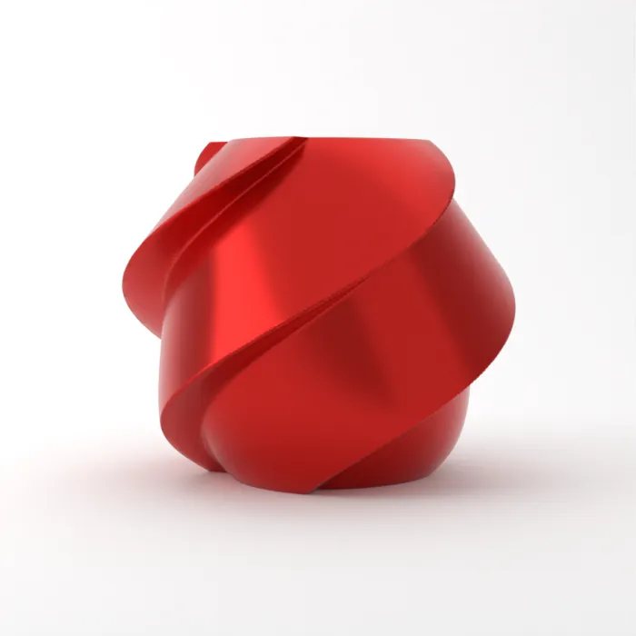 Vase torsadé imprimé en 3D, fini soie+, couleur rouge bonbon