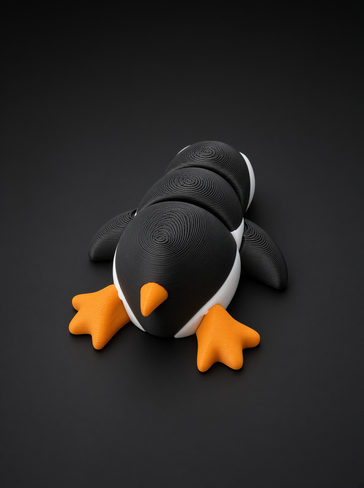 Pingouin articulé couché, impression 3D, photo 2