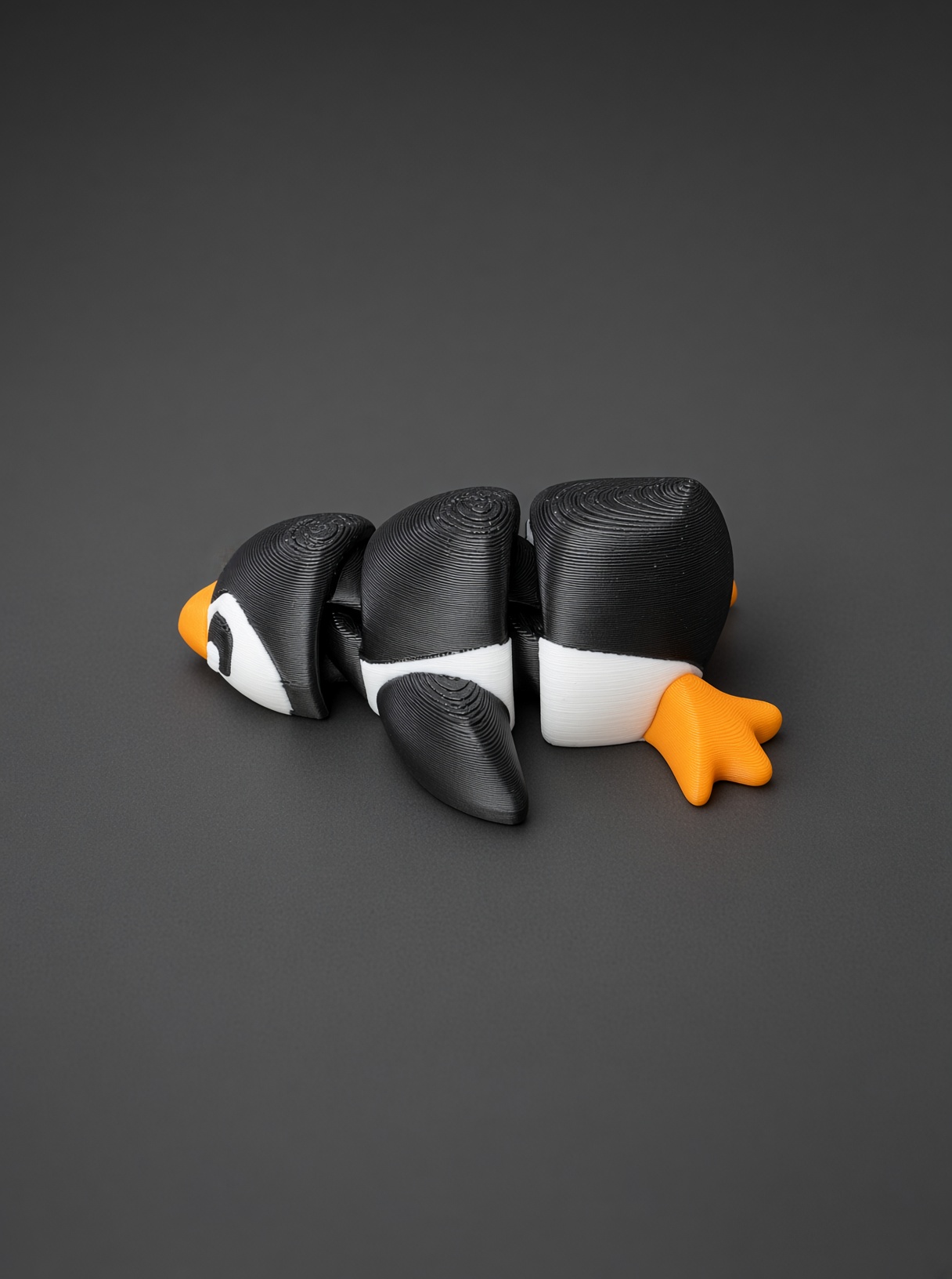 Pingouin articulé couché, impression 3D, photo 3