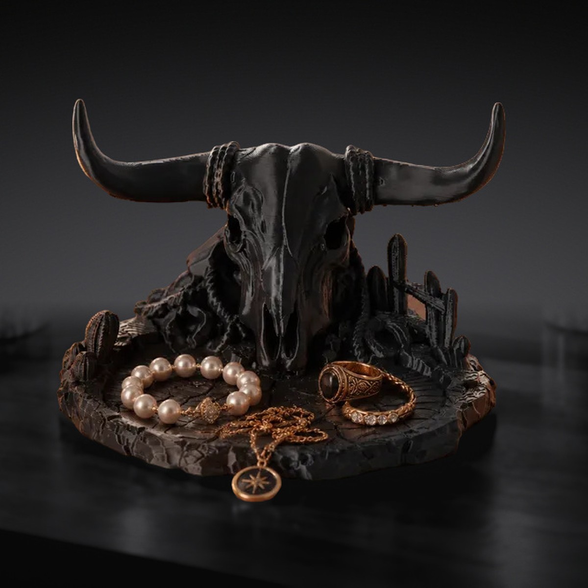 Western bull skull jewelry holder, 3D printed
